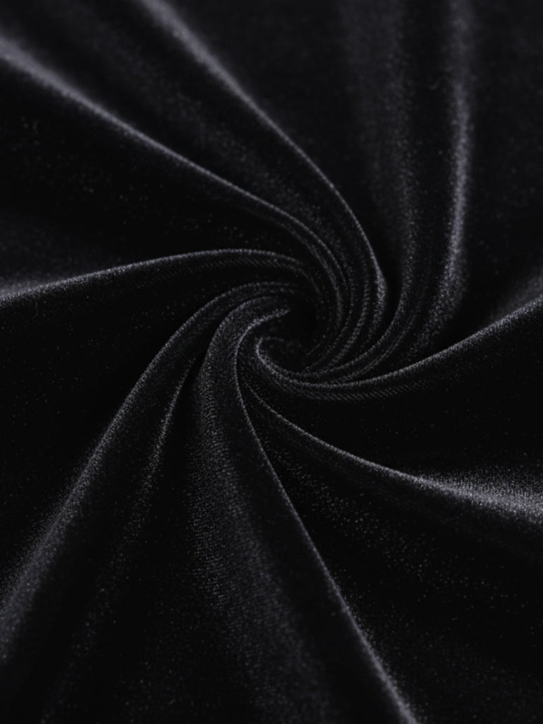 [Vorverkauf] Schwarz 1930er Samt Wasserfallausschnitt Federbrosche Kleid