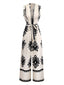 Beige 1970er Tief V-Ausschnitt Ethnisch Drucken Jumpsuit