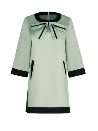 Grün 1970er Queen's Gambit Bogen A-Linie Kleid