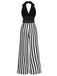 [Vorverkauf] Schwarz 1960er Streifen Revers Halter Weites Bein Jumpsuit
