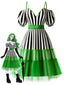 [Vorverkauf] Neongrün 1950er Streifen Netz Träger Kleid