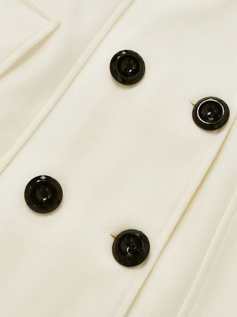 Schwarz 1940er Abnehmbar Kunstpelz Kragen Schaltflächen Mantel