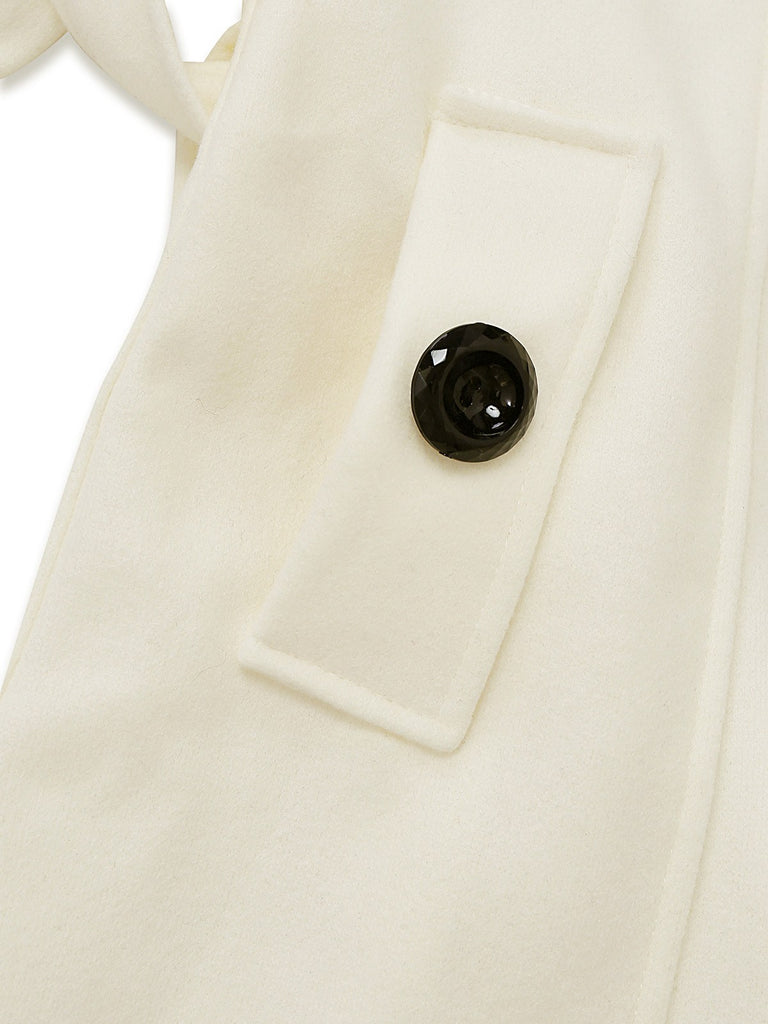 Schwarz 1940er Abnehmbar Kunstpelz Kragen Schaltflächen Mantel