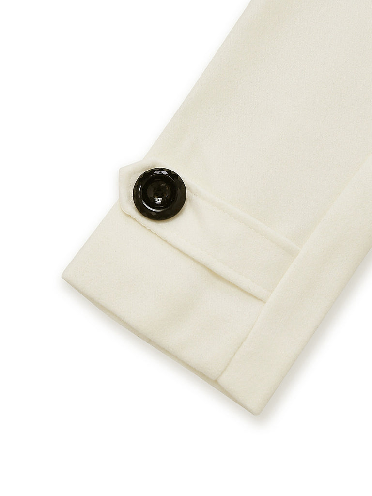 Schwarz 1940er Abnehmbar Kunstpelz Kragen Schaltflächen Mantel