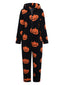 Orange 1930er Halloween Kürbis Reißverschluss Jumpsuit Mit Kapuze