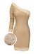 [Vorverkauf] Gold 1960er Eine Schulter Funkeln Pelzkragen Enges Kleid