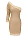 [Vorverkauf] Gold 1960er Eine Schulter Funkeln Pelzkragen Enges Kleid