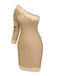 [Vorverkauf] Gold 1960er Eine Schulter Funkeln Pelzkragen Enges Kleid
