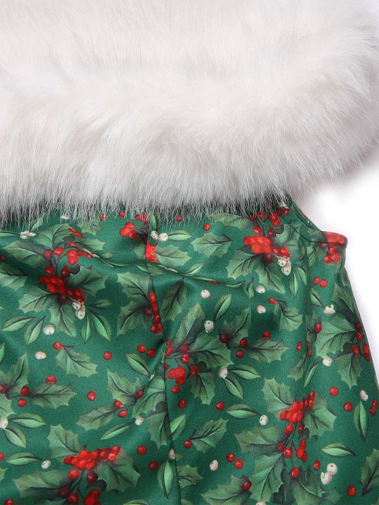 [Vorverkauf] Rot & Grün 1940er Weihnachten Pelzkragen Winterbeere Kleid