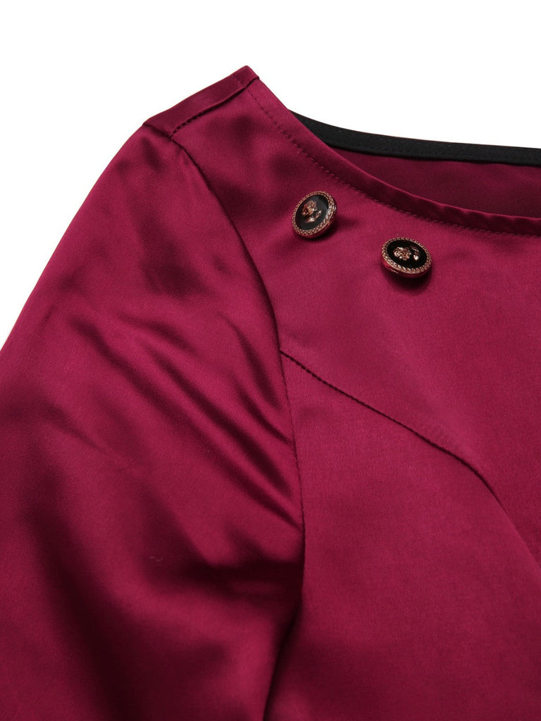 [Vorverkauf] Tiefrot 1950er Taste Tasche Plissiertes Kleid