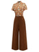 [Vorverkauf] Orange 1970er Gänseblümchen Cord Krawattenhals Jumpsuit