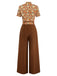 [Vorverkauf] Orange 1970er Gänseblümchen Cord Krawattenhals Jumpsuit