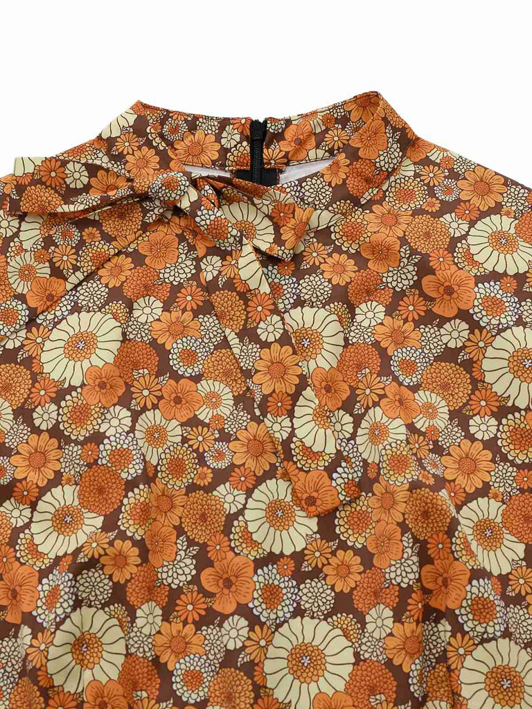 [Vorverkauf] Orange 1970er Gänseblümchen Cord Krawattenhals Jumpsuit