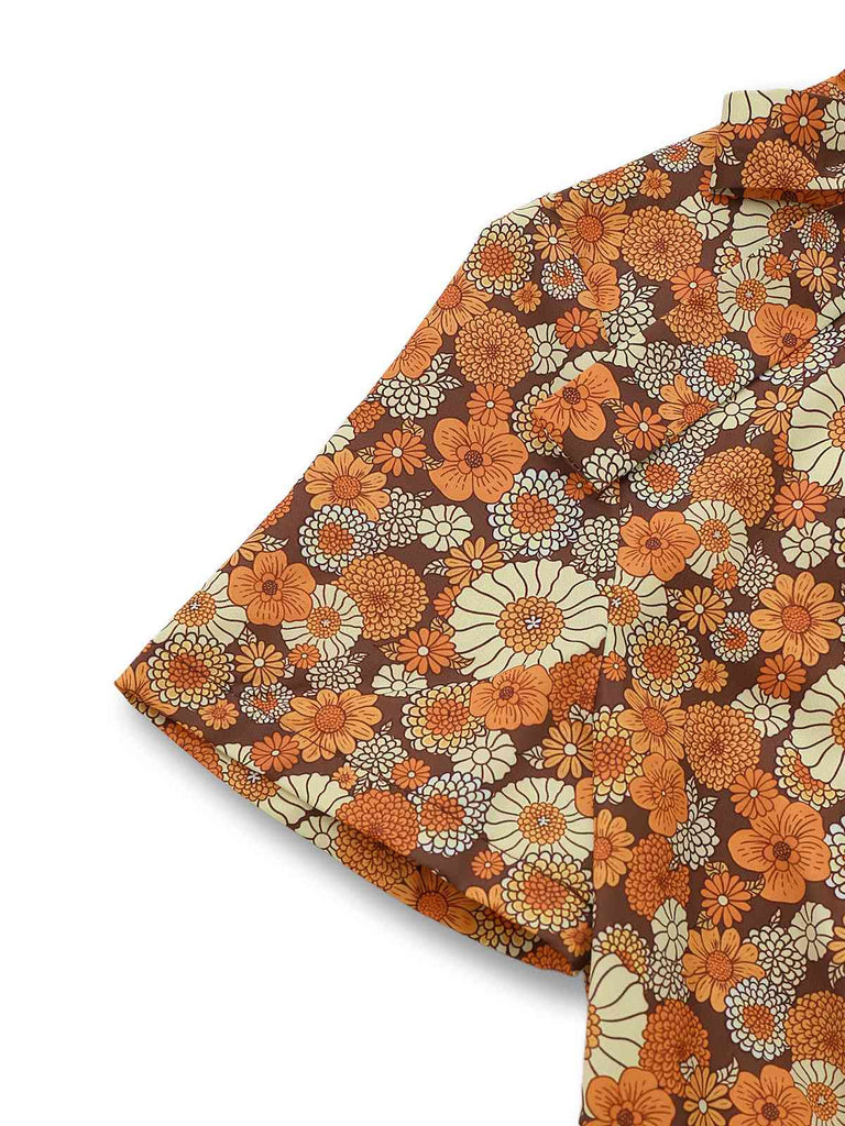 [Vorverkauf] Orange 1970er Gänseblümchen Cord Krawattenhals Jumpsuit