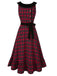 [Vorverkauf] Rot 1940er Scottish Plaid Samt Patchwork Rüschen Kleid