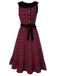 [Vorverkauf] Rot 1940er Scottish Plaid Samt Patchwork Rüschen Kleid