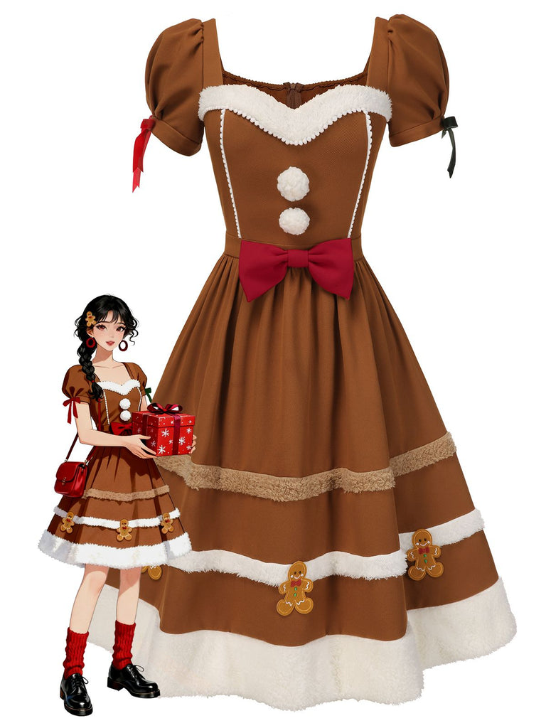 [Vorverkauf] Kurkuma 1950er Lebkuchenmann Plüschbesatz Kleid