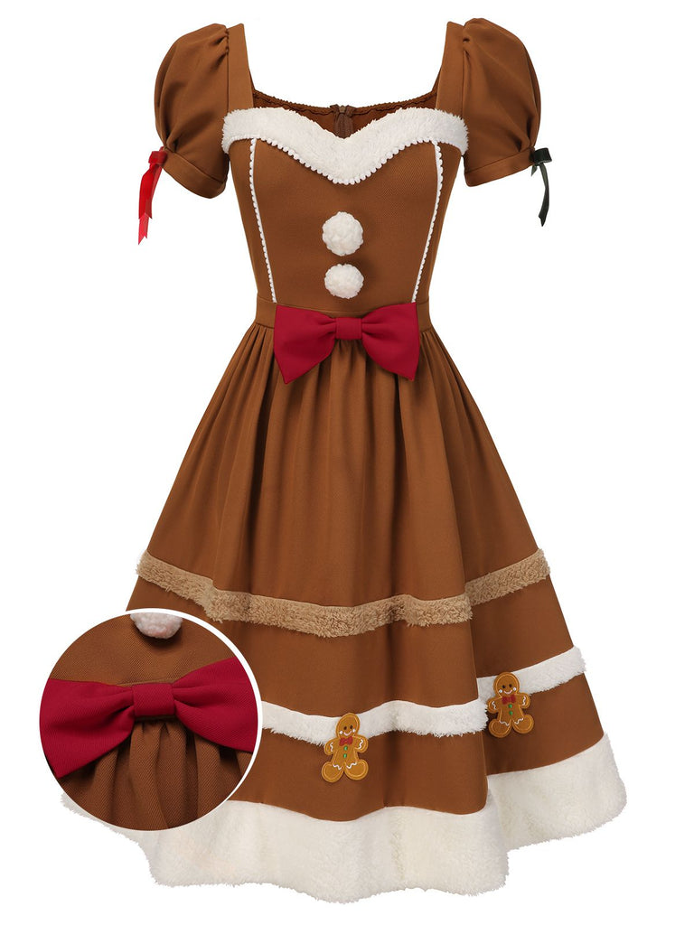 [Vorverkauf] Kurkuma 1950er Lebkuchenmann Plüschbesatz Kleid