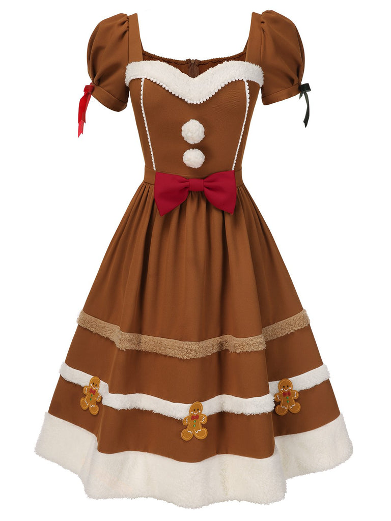 [Vorverkauf] Kurkuma 1950er Lebkuchenmann Plüschbesatz Kleid