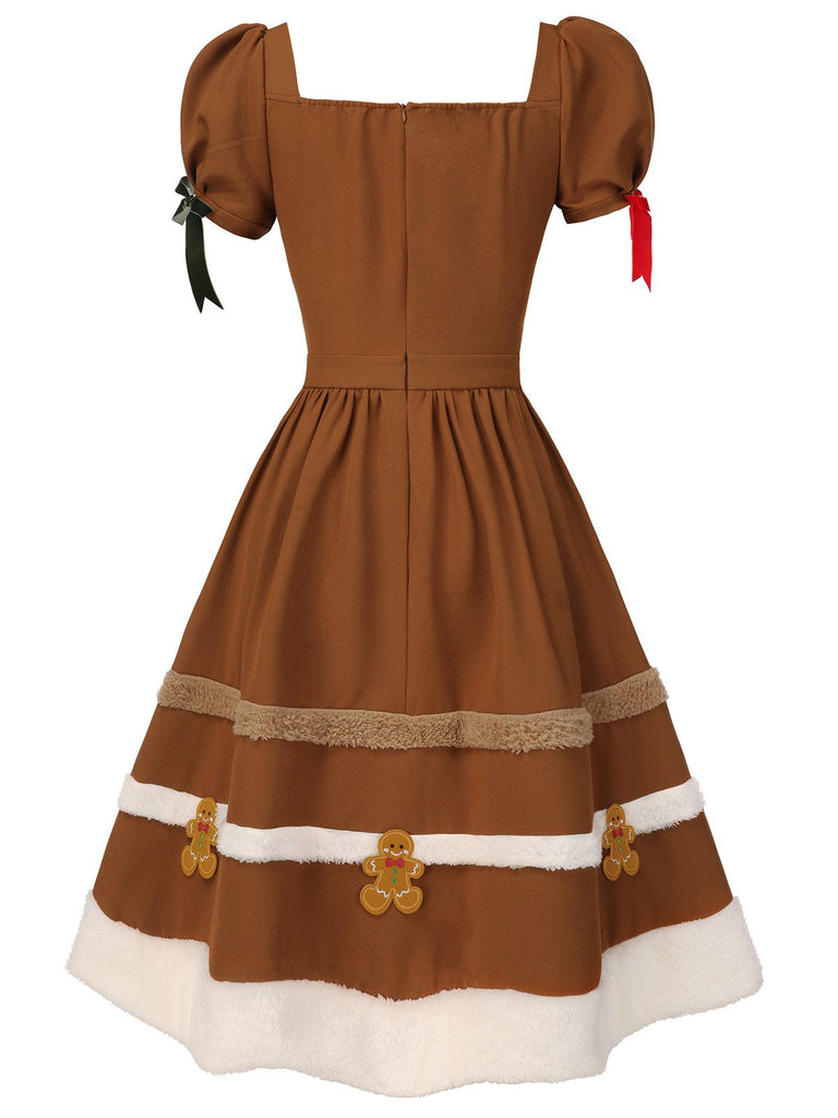 [Vorverkauf] Kurkuma 1950er Lebkuchenmann Plüschbesatz Kleid