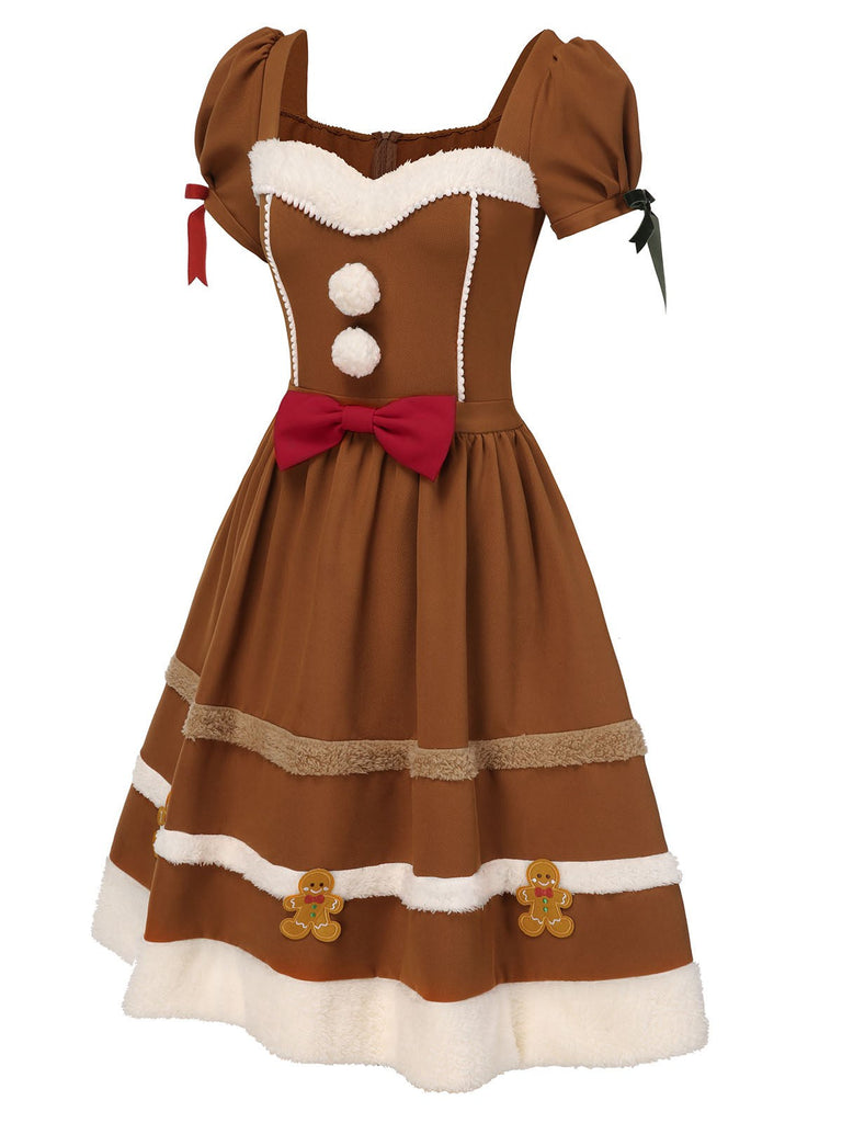 [Vorverkauf] Kurkuma 1950er Lebkuchenmann Plüschbesatz Kleid