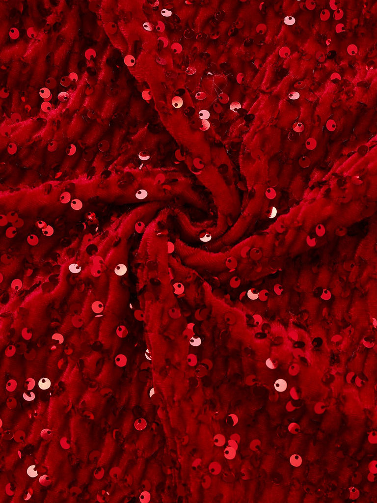 [Vorverkauf] Rot 1970er Samt Pailletten Kunstpelz Trim Trägerlos Kleid