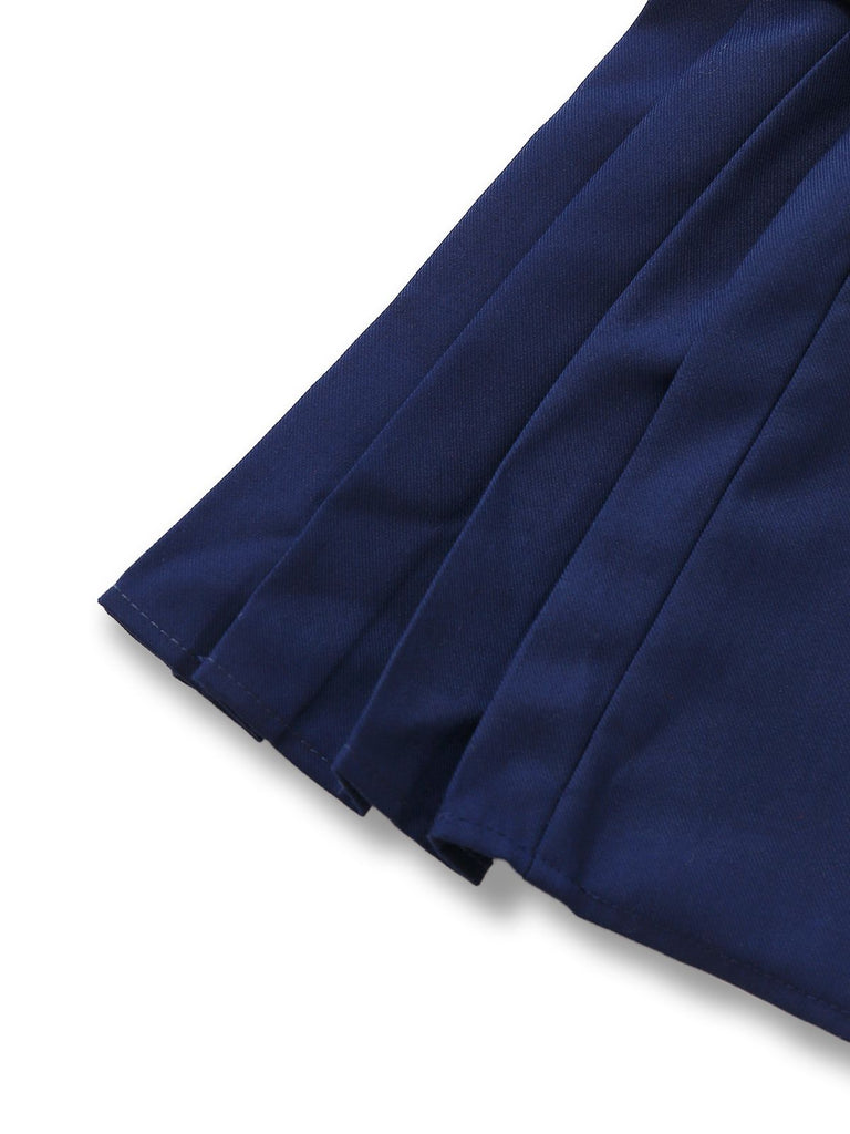 [Vorverkauf] Blau 1960er Plaid Revers Patchwork Plissiertes Kleid