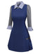 [Vorverkauf] Blau 1960er Plaid Revers Patchwork Plissiertes Kleid