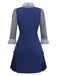 [Vorverkauf] Blau 1960er Plaid Revers Patchwork Plissiertes Kleid