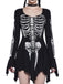 Schwarz 1980er Halloween Schädel Drucken Mini Kleid