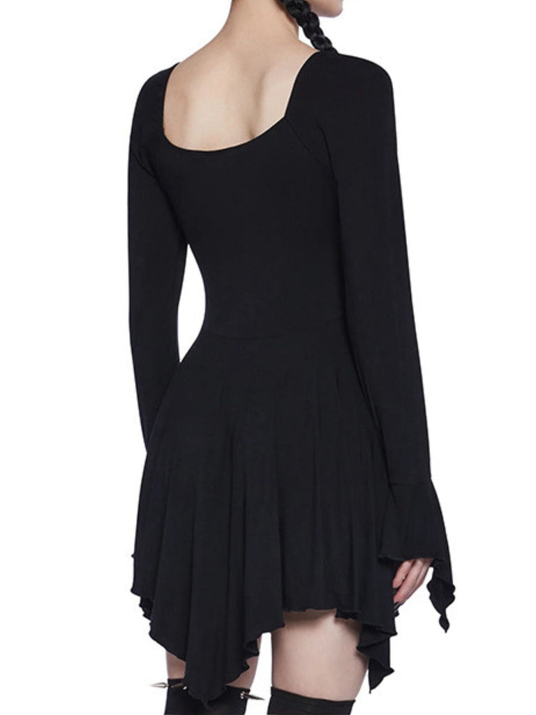 Schwarz 1980er Halloween Schädel Drucken Mini Kleid