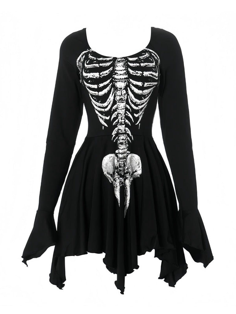 Schwarz 1980er Halloween Schädel Drucken Mini Kleid
