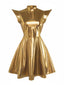 Gold 1980er Metallisch Futuristisch Party Mini Kleid