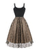 Schwarz 1950er Gold Stern Pailletten Netz Gerüschtes Kleid