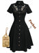 [Vorverkauf] Schwarz 1940er Baumwolle Blumen Besticktes Westlicher Stil Kleid