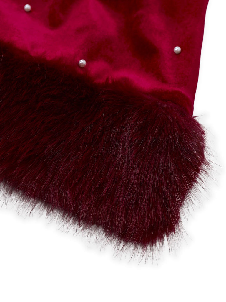 [Vorverkauf] Rot 1960er Weihnachten Perlen Bogen Samt Kleid