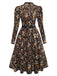 [Vorverkauf] Braun 1980er Blumen Spitze Patchwork Cord Kleid