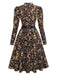 [Vorverkauf] Braun 1980er Blumen Spitze Patchwork Cord Kleid