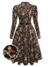 [Vorverkauf] Braun 1980er Blumen Spitze Patchwork Cord Kleid