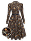 [Vorverkauf] Braun 1980er Blumen Spitze Patchwork Cord Kleid