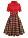 [Vorverkauf] Rot 1950er Weihnachten Rollkragen Glitzer Pullover Plaid Kleid