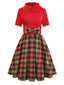[Vorverkauf] Rot 1950er Weihnachten Rollkragen Glitzer Pullover Plaid Kleid