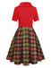 [Vorverkauf] Rot 1950er Weihnachten Rollkragen Glitzer Pullover Plaid Kleid