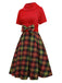 [Vorverkauf] Rot 1950er Weihnachten Rollkragen Glitzer Pullover Plaid Kleid
