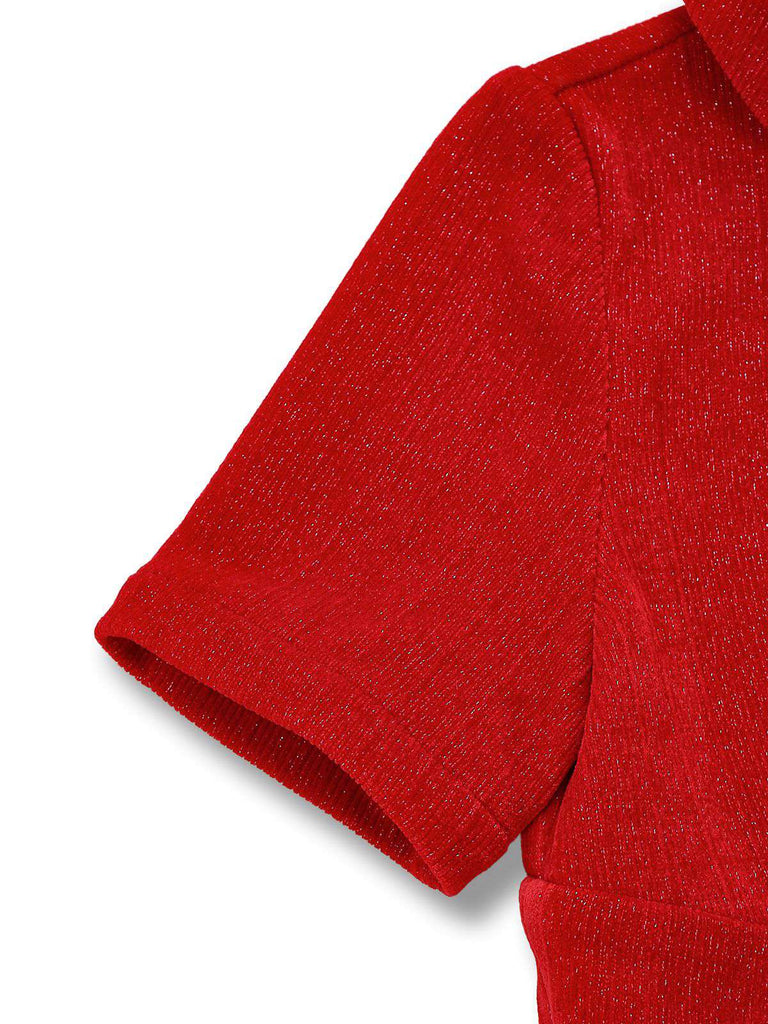 [Vorverkauf] Rot 1950er Weihnachten Rollkragen Glitzer Pullover Plaid Kleid