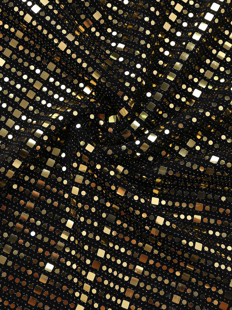 [Vorverkauf] Schwarz & Gold 1980er Pailletten Glockenärmel Jumpsuit