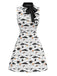 [Vorverkauf] Weiß & Schwarz 1960er Katze Drucken Bogen Nacken Kleid