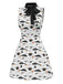 [Vorverkauf] Weiß & Schwarz 1960er Katze Drucken Bogen Nacken Kleid