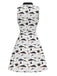 [Vorverkauf] Weiß & Schwarz 1960er Katze Drucken Bogen Nacken Kleid