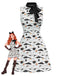 [Vorverkauf] Weiß & Schwarz 1960er Katze Drucken Bogen Nacken Kleid